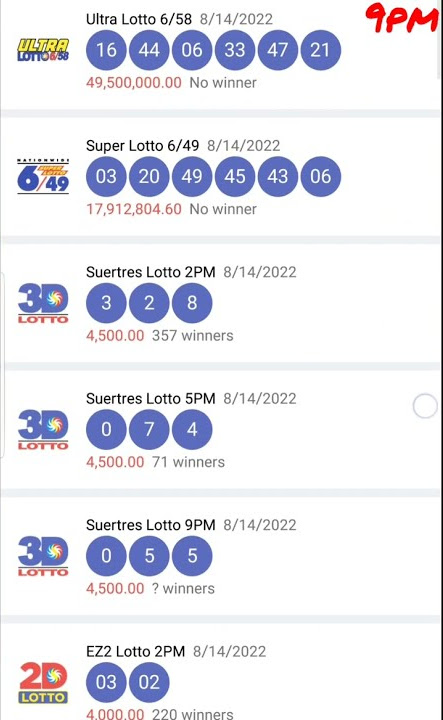 Lotto results 9pm Aug 14, 2022