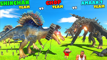 SHINCHAN UPGRADED TEAM vs CHOP TEAM vs AMAAN TEAM in Animal Revolt Battle Simulator | Dinosaur Game