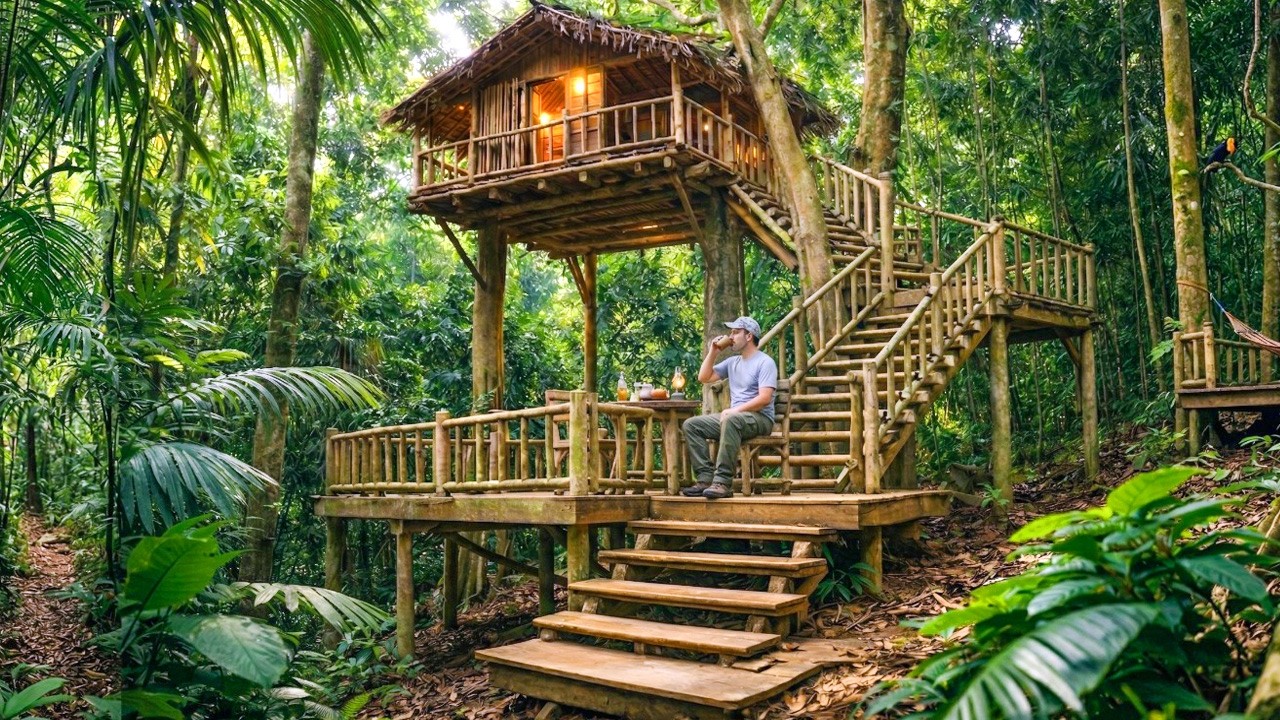 I Built a Safe Treehouse Alone in the Forest to Survive the Night - YouTube