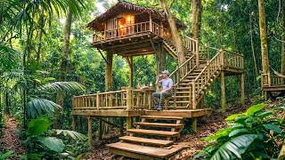 I Built a Safe Treehouse Alone in the Forest to Survive the Night