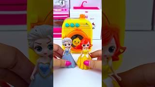 Miniature Frozen Elsa &amp; Disney Princess Washing Machine Toy 🚑, Satisfying ASMR Unboxing #shorts