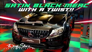 MERCEDES C63 GOES SATIN BLACK WITH A WRAPSTARZ TWIST #CARWRAPPING #WRAPSTARZ