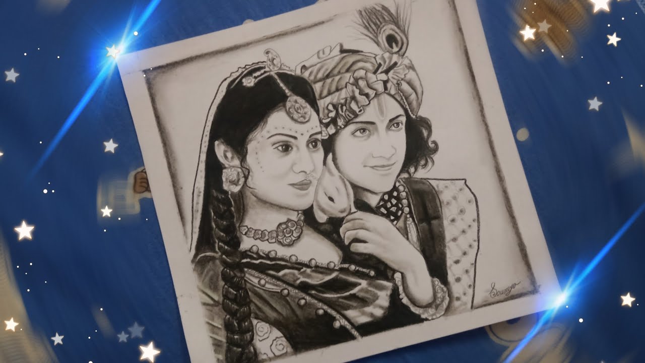 Radha Krishna drawing|| lord Krishna drawing using charcoal ...