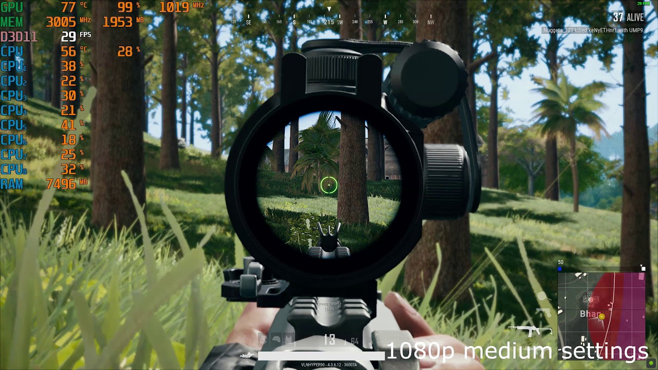 Intel Core i7-920  Geforce GTX 660  PUBG  medium low very low