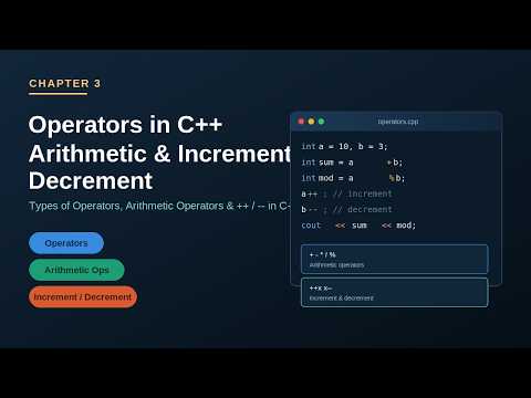Class 10 - Lecture 17 : Operators in C++, Arithmetic Operators and Increment & Decrement Operators