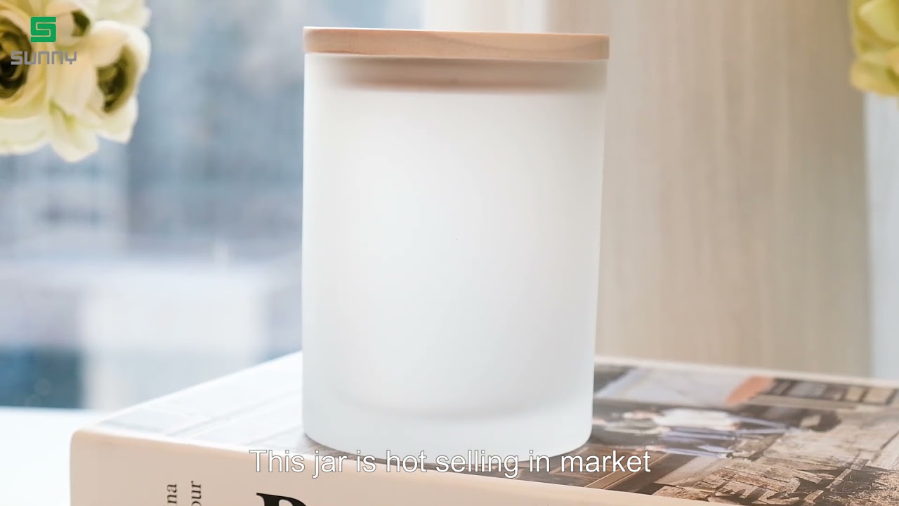 Ht selling cylinder frosted glass candle jars and wooden lid wholesale