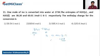 "Entropy Change for Ice Melting" KCET 11th Chemistry Thermodynamics