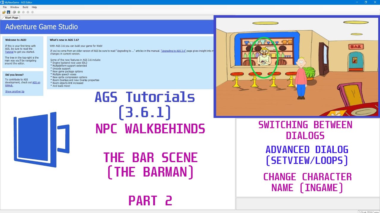 AGS Tutorials (3.6.1): NPC Walkbehinds (The Bar Scene) Part 2 - YouTube