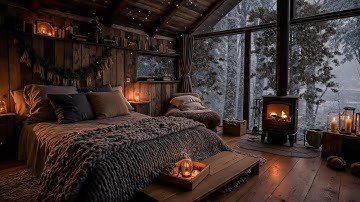 Cozy Winter Cabin Ambience ❄ Soft Jazz, Crackling Fireplace & Gentle Snowfall for Deep Sleep