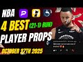 (21-1 Run) NBA PRIZEPICKS TODAY | 4 BEST PLAYER PROPS | Monday | 10/27/2025 | NBA BETTING