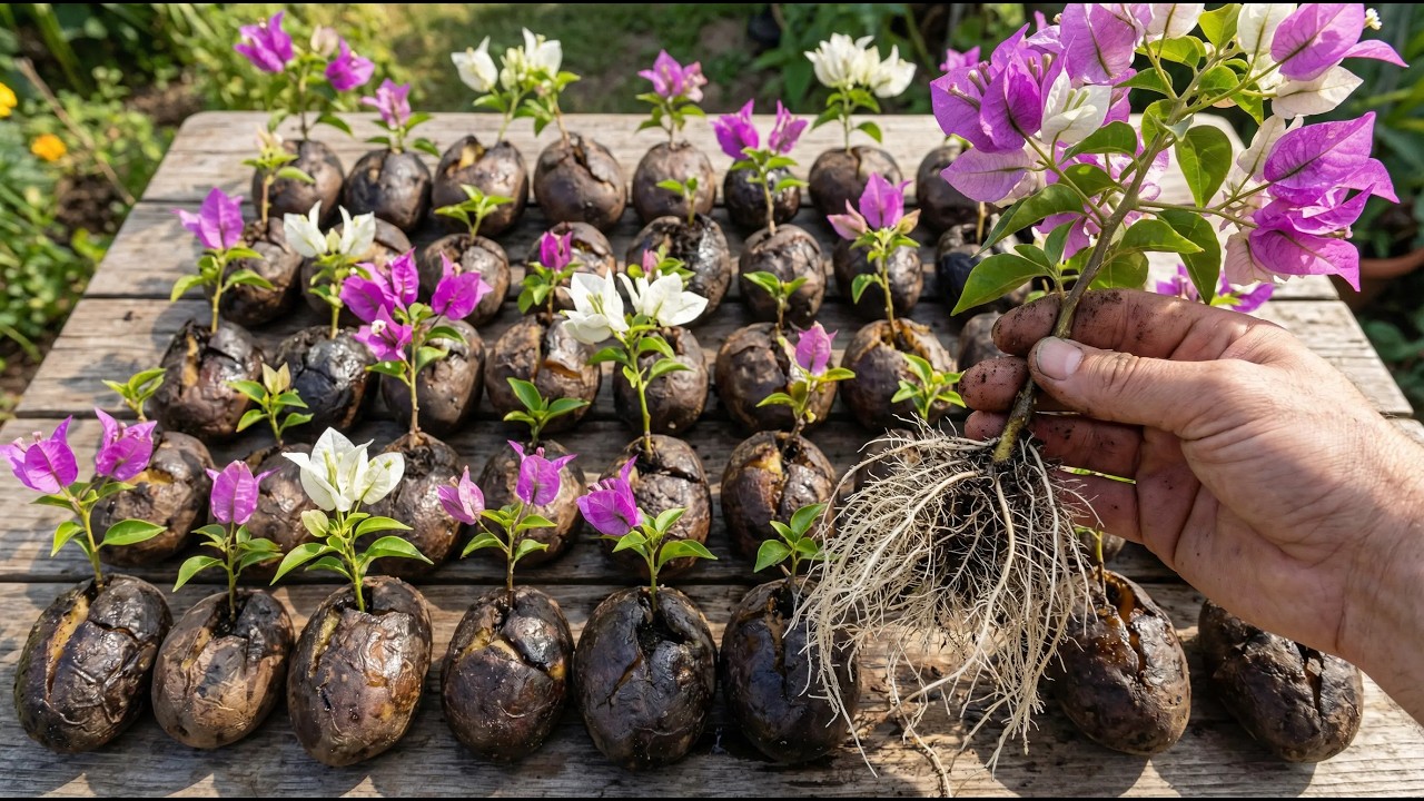 Посадка черенков бугенвиллии в картофель / Быстрый способ укоренения