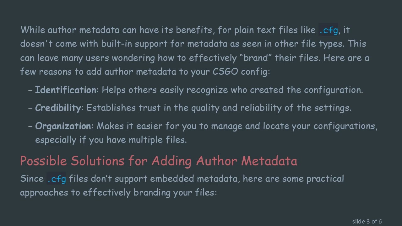 How to Add Author Metadata to a CSGO Config File