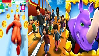 Subway Track Surf Run Fun 2021 VS Animal Rush : Endless Run Games VS Rhibo - Runner Game Gameplay screenshot 2