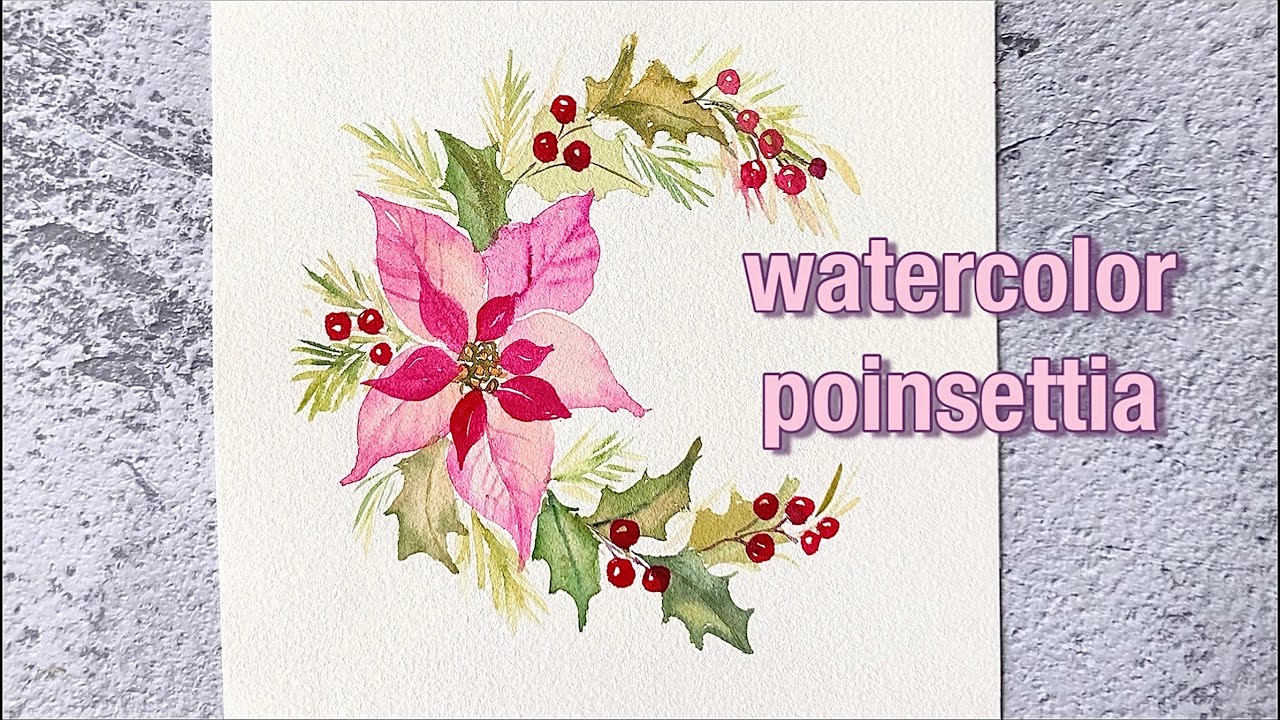 Watercolor Poinsettia Wreath | Christmas Cards - YouTube