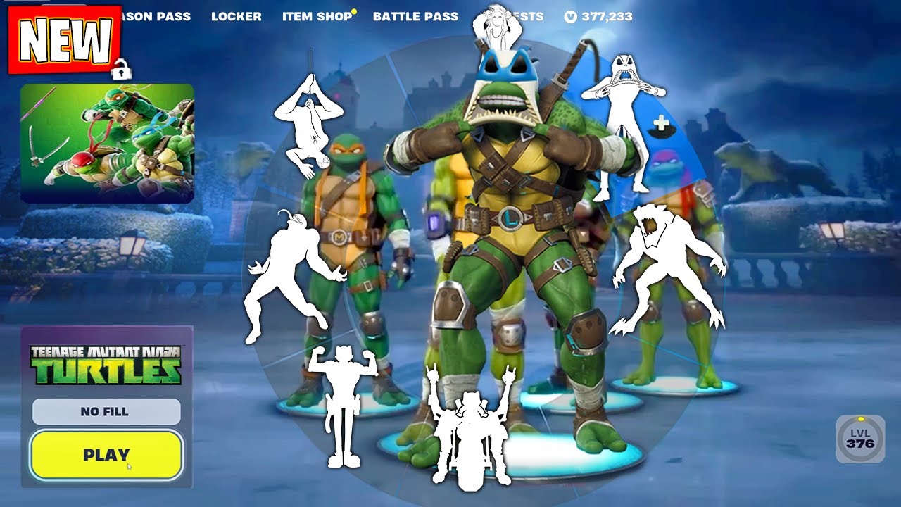 TMNT Fortnite LEONARDO (by NINJA TURTLES) doing all BuiltIn Emotes and