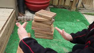 DIY rain barrel stand from strap wood