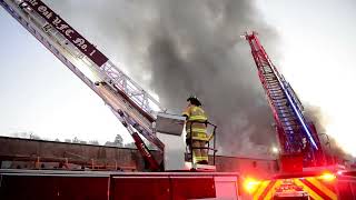 McKEESPORT PA / Commercial Fire VID 3 Aerial Operations Moving Closer To Building 2