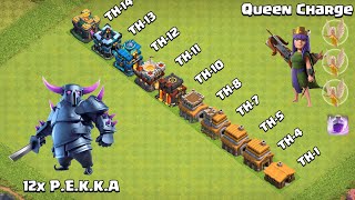 Every Town Hall Vs PEKKA Vs Queen Charge | Clash of Clans