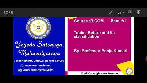 Lecture-10 | B.Com Sem-06 | Return and its classification By Prof. Pooja Kumari | YSM Ranchi