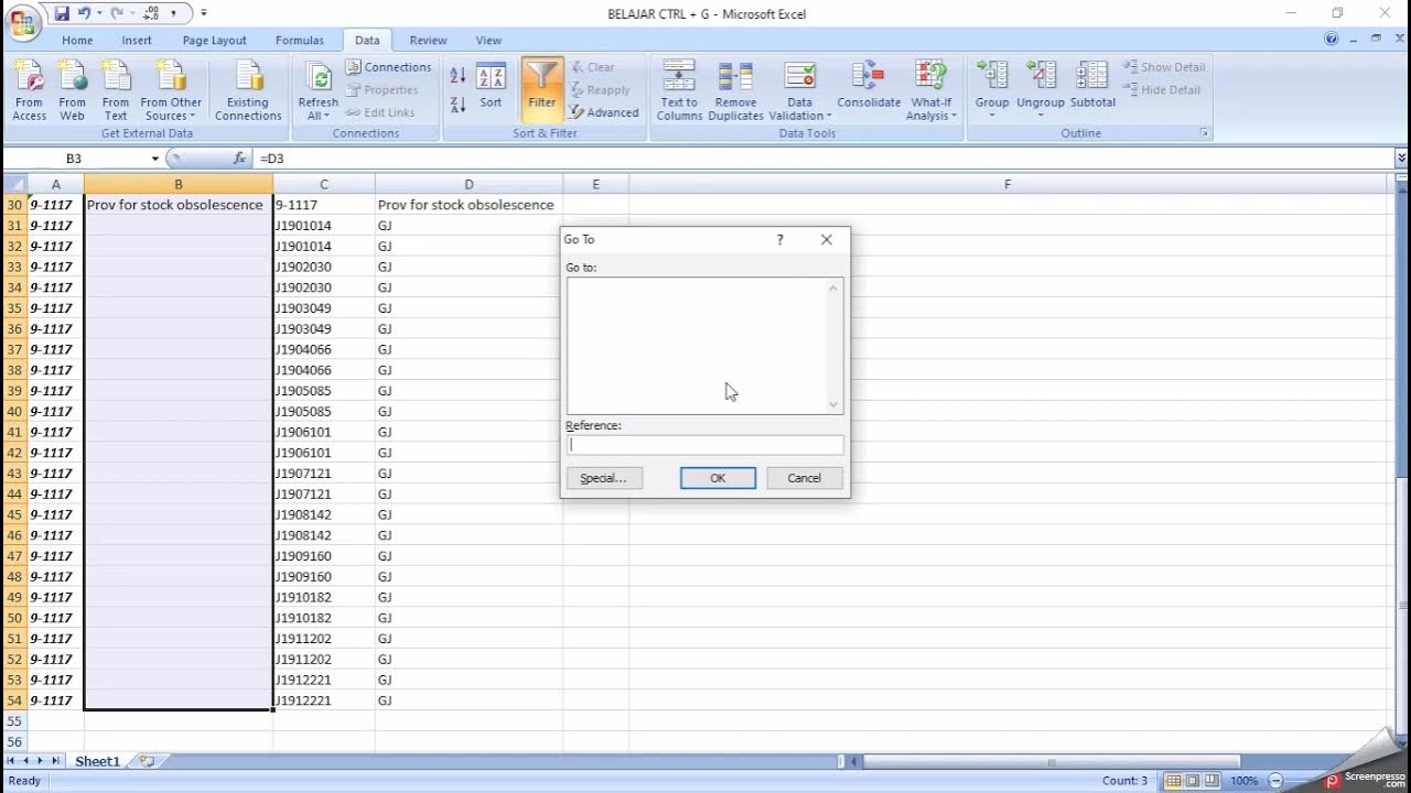 Cara Menggunakan Ctrl G / Special / blank pada excel untuk mempermudah
