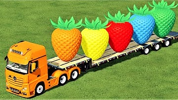 TRANSPORTING OF COLORS ! GIANT STAWBERRY LOADING ON LOW LOADER w JOHN DEERE 6R !Farming Simulator 22