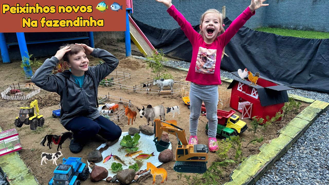FAZENDINHA de BRINQUEDO do MATHEUS e ISABELA - PEIXES COLORIDOS - CERCADO NOVO para os BEZERROS -Boi