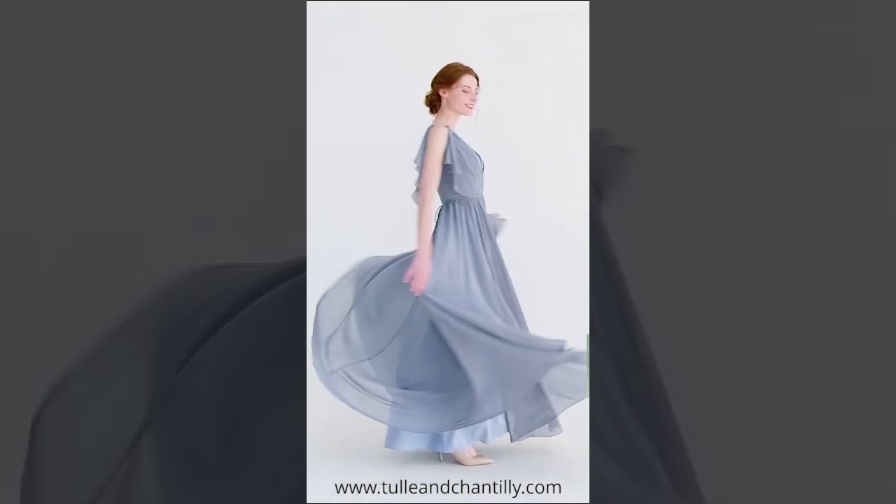 V-neck Long Chiffon Bridesmaid Dress with Flutter Sleeves TBQP466 V-neck Long Chiffon Bridesmaid Dress with Flutter Sleeves TBQP466