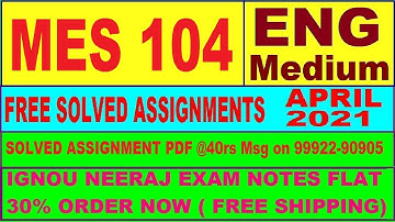 MES 104 in ENGLISH solved assignment 2021 PDF @40rs massage on - 99922-90905
