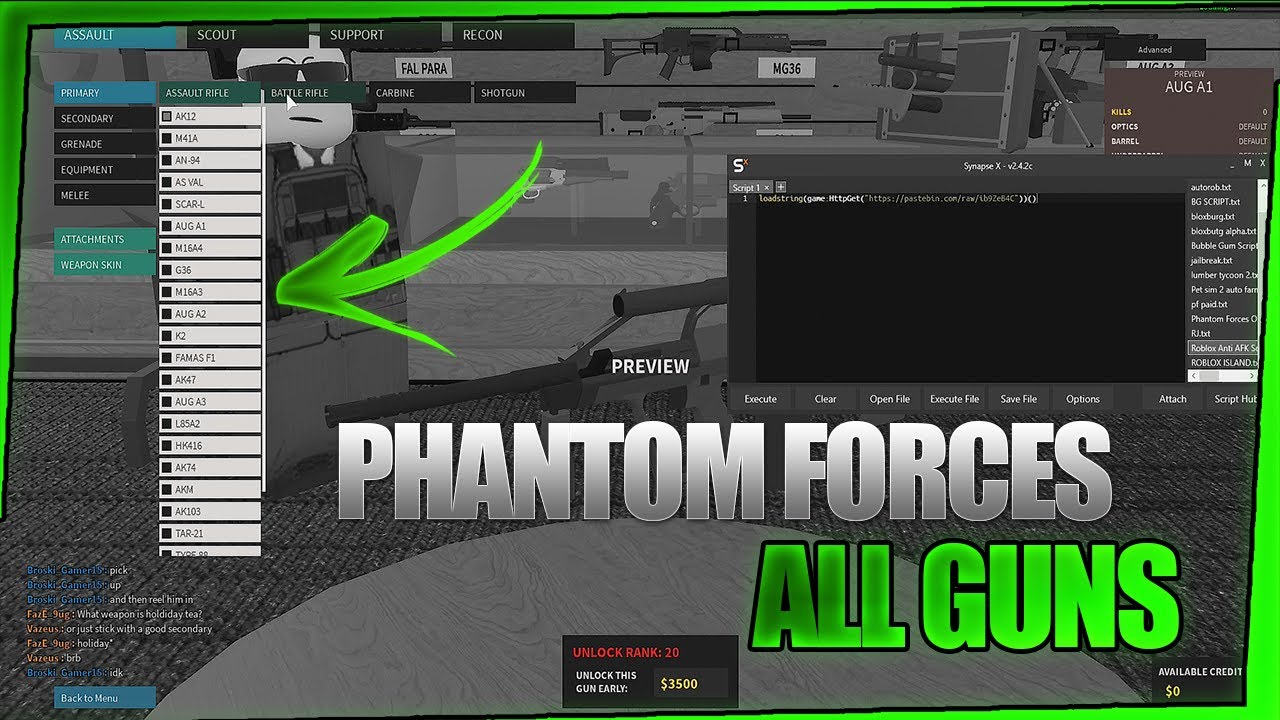 Phantom Forces Unlocking All Guns 2021 Pastebin Script Youtube - hack menu anti ban phantom forces roblox
