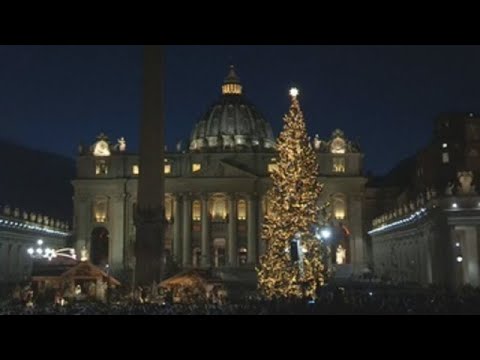 El Vaticano inaugura su Belén y enciende su árbol de Navidad