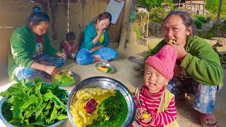Nettle Curry Recipe and Corn Rice (THEPLA) || Nepali Traditional food || traditional village vlog