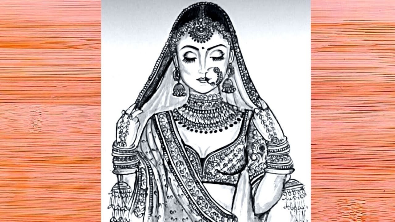 How To Draw A Beautiful Traditional Bride Very Easy Bride Drawing Girl Drawing !!! YouTube