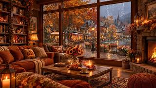 A Symphony of Autumn Rain 🌧️ Soft Jazz Piano, Lakeside Views & Fireplace Warmth for Relaxation screenshot 4