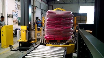 Automatic palletizer and turntable stretch wrapper