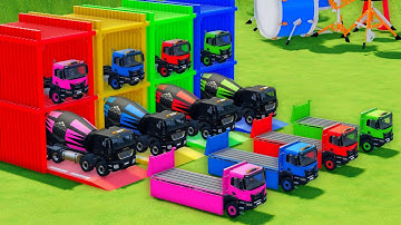Garage with Colors - ALL MIXER TRUCK WITH DOUBLE FLATBED TRAILER TRUCK, IVECO - FS22