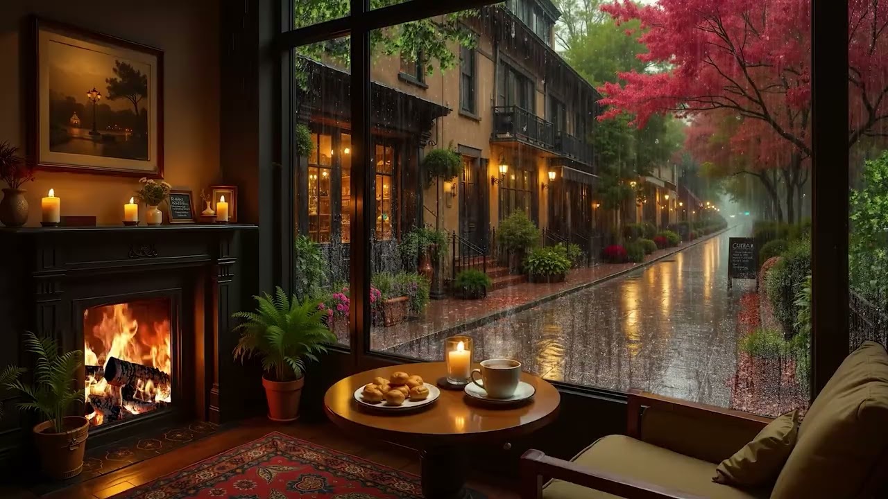Тихое февральское дождливое кафе ☕ Нежная джазовая музыка, камин и уютная атмосфера