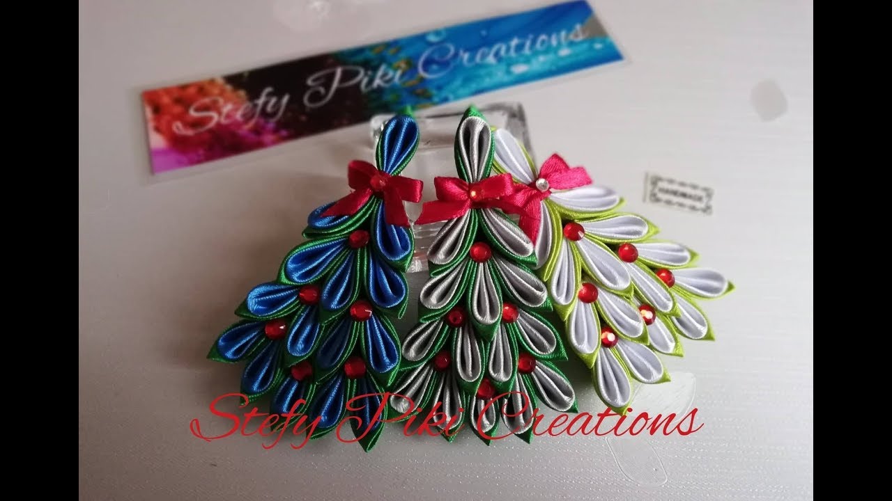 Albero Di Natale Kanzashi.How To Make Kanzashi Christmastree 12 D I Y Tutorial Albero Di Natale In Raso Youtube