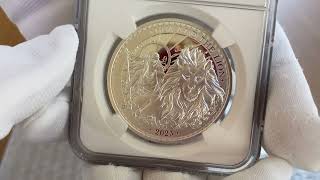 2023 ウナとライオン 1oz £1ゴールドプレート銀貨 NGCPF70UC④ NGC鑑定PF70】ウナとライオン 2023年 イギリス領セントヘレナ