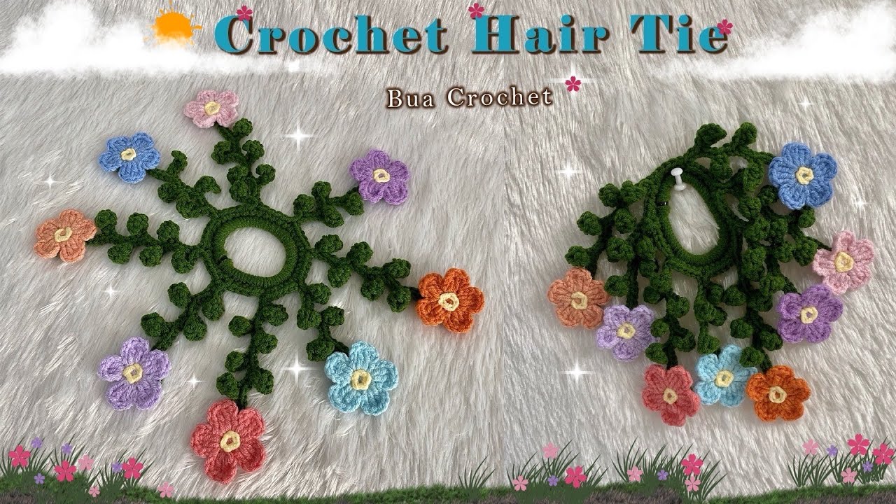Easy! Crochet Hair Tie Tutorial 💐 Forget Me Not Flower