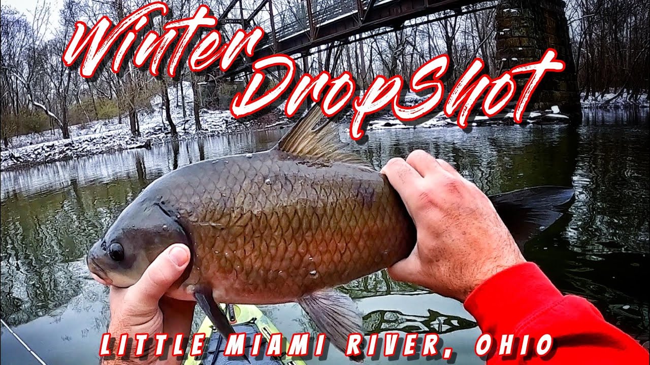 Kayak fishing in winter – Little Miami River in Ohio