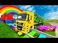 Double Flatbed Trailer Truck vs Speedbumps | Train vs Cars | Tractor vs train | BeamNG.Drive