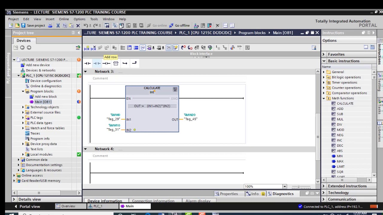 s71200 PLC MATHFUNCTION CALCULATOR COMMAND HOW USE TIA PORTAL