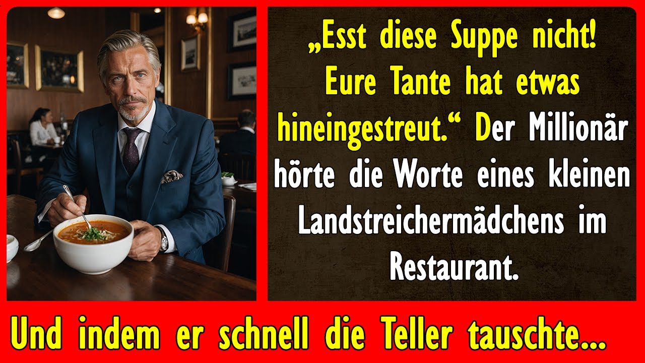 „Esst diese Suppe nicht! Eure Tante hat etwas hineingestreut.“ Der Millionär hörte die Worte...
