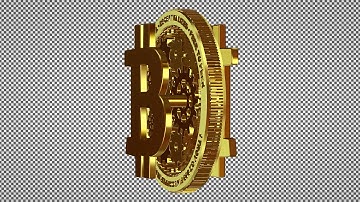 Modern Gold Bitcoin Mechanism in Full Rotation, Alpha Channel, Looped