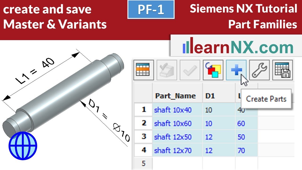 Siemens NX Tutorial | Part Families, create and save master and variants