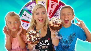 MYSTERY WHEEL ICE CREAM SUNDAE CHALLENGE! SIS vs BRO! // SoCassie MYSTERY WHEEL ICE CREAM SUNDAE CHALLENGE! SIS vs BRO! // SoCassie