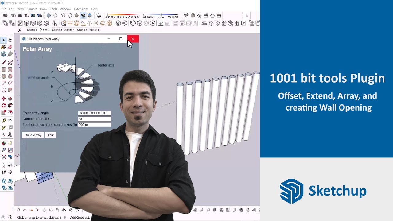 Master Offset, Extend, Array, and Wall Openings in SketchUp with 1001bit Tools Plugin