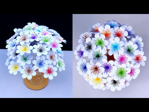 DIY-Paper flowers Guldasta made with Empty Plastic bottles|Paper ka Guldasta Banane ka Tarika