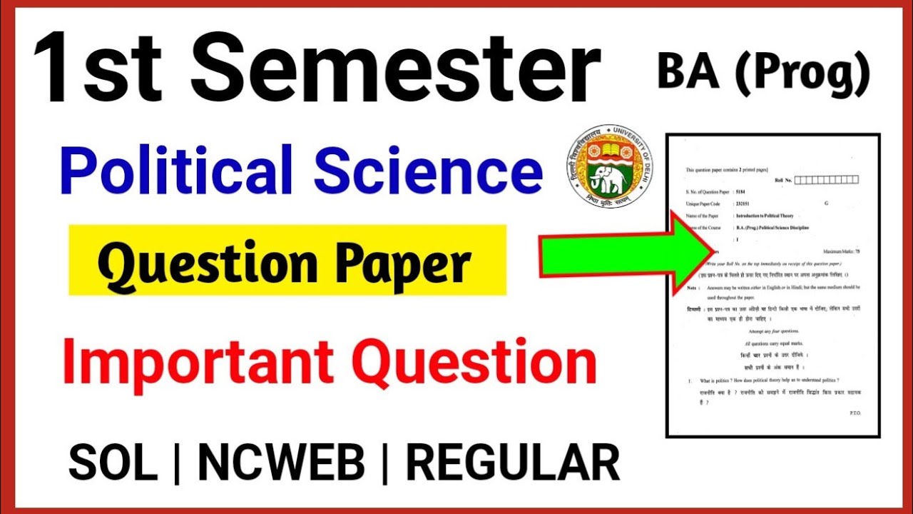 DU SOL BA Programme First Semester Political science Important ...