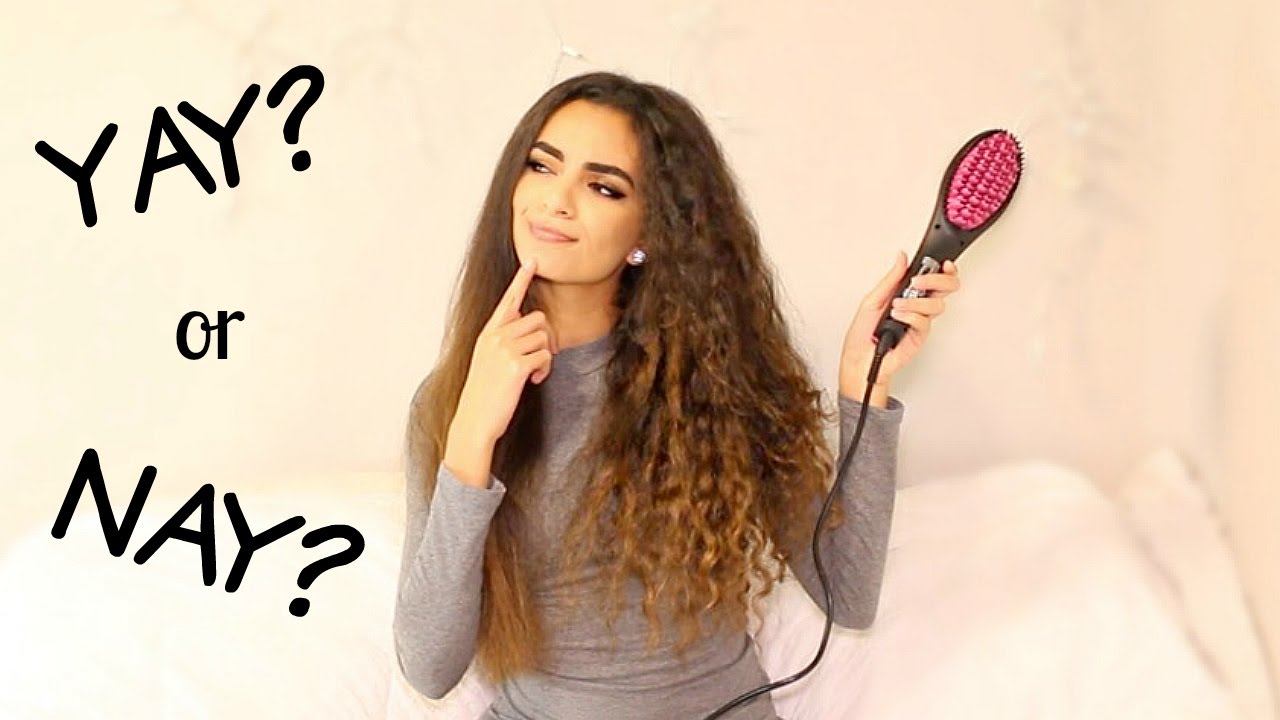 YAY OR NAY? | Hair Brush Straightener On Curly Hair! - YouTube